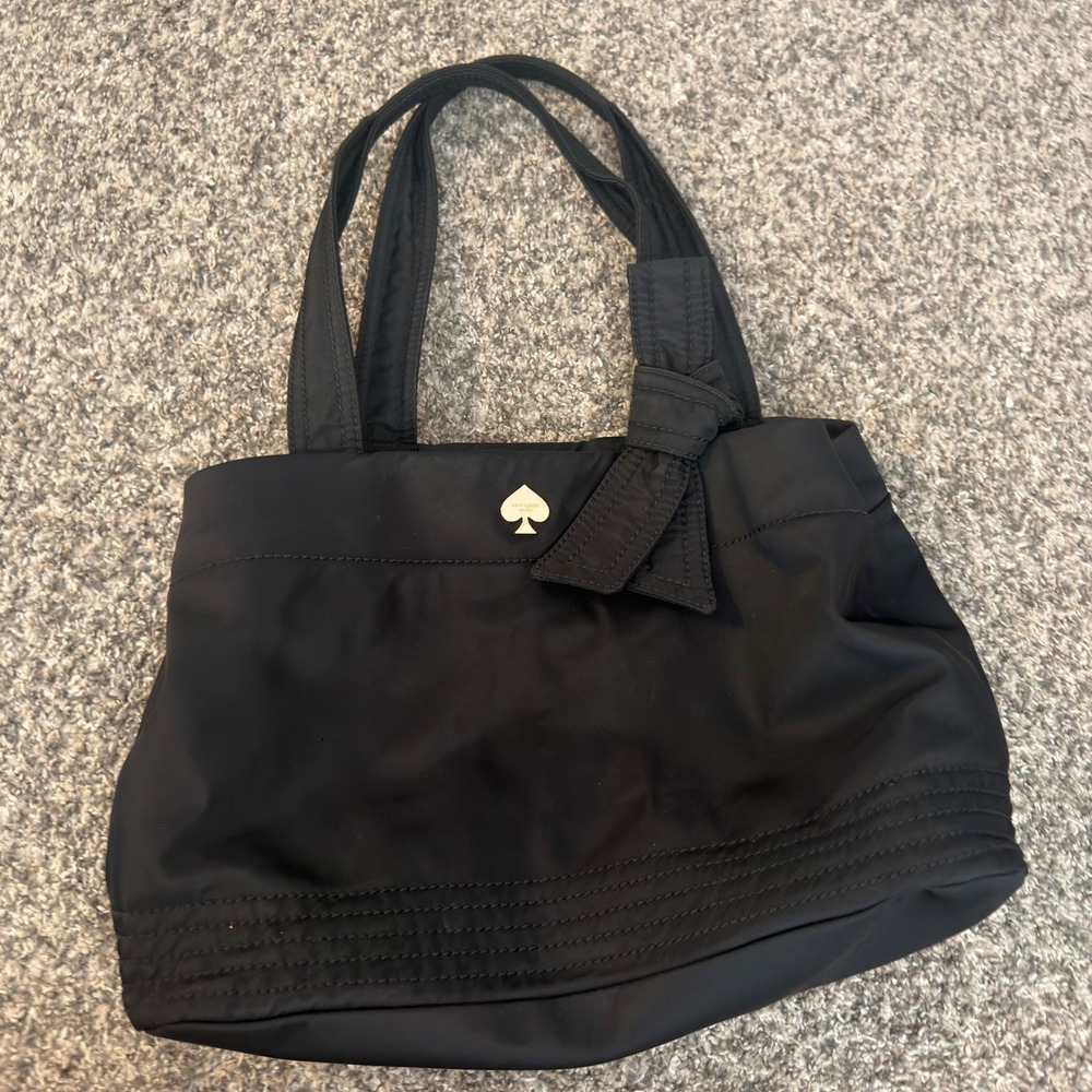 Kate Spade Black Nylon Bow Shoulder Bag Tote Polka Dot Lining PXRU2270